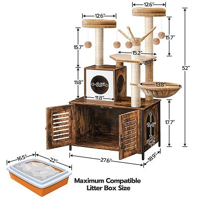 All-in-One Cat Villa with Hidden Litter Box, Hammock, Observation Decks, and Scratching Posts