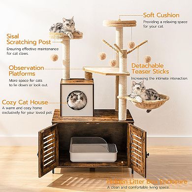All-in-One Cat Villa with Hidden Litter Box, Hammock, Observation Decks, and Scratching Posts