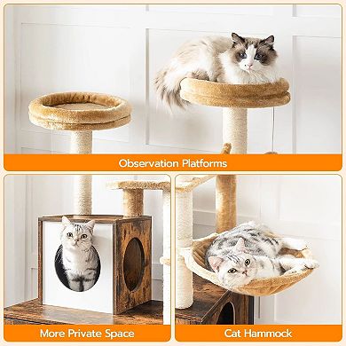 All-in-One Cat Villa with Hidden Litter Box, Hammock, Observation Decks, and Scratching Posts
