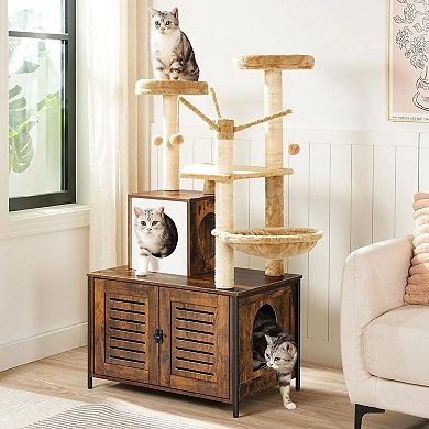 All-in-One Cat Villa with Hidden Litter Box, Hammock, Observation Decks, and Scratching Posts