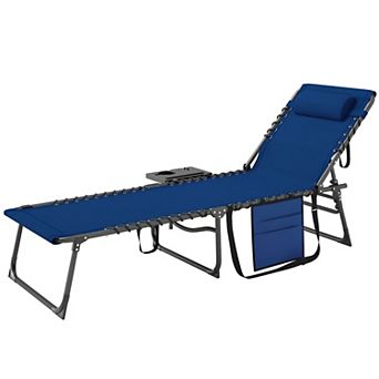 Outdoor Reclining Lounger Chair with Carry Handles and Padded Pillow