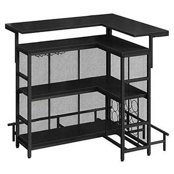 L-Shaped LED Bar Table with 4 Shelves, Wine Storage, and Glass Racks