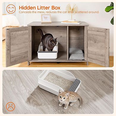 Modern Cat Litter Box Enclosure with Storage and Easy Access Doors