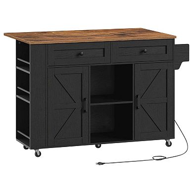 Rolling Kitchen Island Cart with Drop Leaf, Power Outlet, Drawers and Cabinets