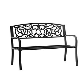 Outdoor Cast Iron Bench with Welcome Backrest Weatherproof and Easy to Clean