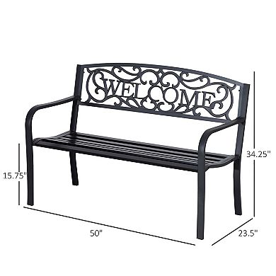 Outdoor Cast Iron Bench with Welcome Backrest Weatherproof and Easy to Clean