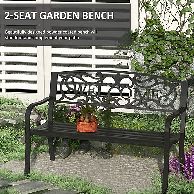 Outdoor Cast Iron Bench with Welcome Backrest Weatherproof and Easy to Clean