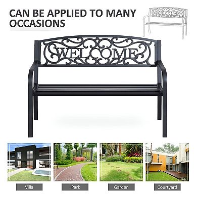Outdoor Cast Iron Bench with Welcome Backrest Weatherproof and Easy to Clean