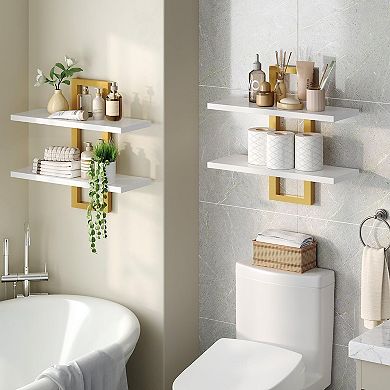 Double Layer Floating Wall Shelf Wall Mounted 2 Tier Storage for Bedroom Living Room Set of 2