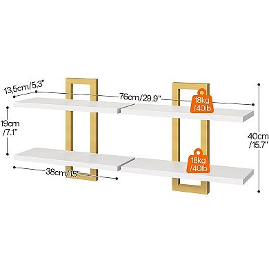Double Layer Floating Wall Shelf Wall Mounted 2 Tier Storage for Bedroom Living Room Set of 2