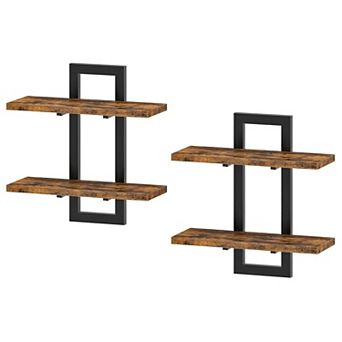 Double Layer Floating Wall Shelf Wall Mounted 2 tier Storage for Bedroom Living Room Set of 2