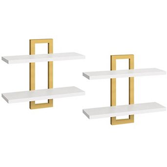Double Layer Floating Wall Shelf Wall Mounted 2 tier Storage for Bedroom Living Room Set of 2