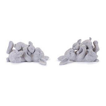 Set of 2 Resin Rabbit Figurines Mother Baby Tabletop Shelf Mantel Decor