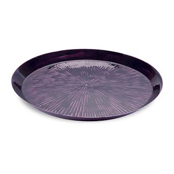 Distressed Round Metal Tray Glossy Glazed Starburst Design Decorative Tabletop Tray