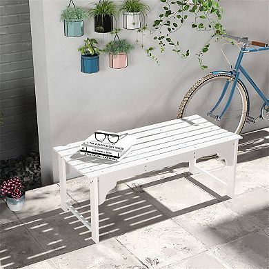 Outdoor Eucalyptus Wood Bench with Slat Design Varnished Finish Ideal for Patio
