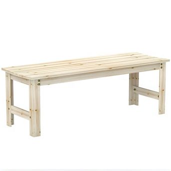 Outdoor Wooden Garden Bench for 2 People, Patio Bench with Slatted Seat for Backyard, Porch