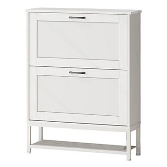 2 Compartment Shoe Storage Cabinet Tilt Out Organizer for Entryway Small Spaces