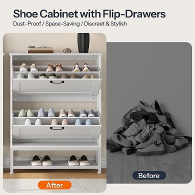 2 Compartment Shoe Storage Cabinet Tilt Out Organizer for Entryway Small Spaces