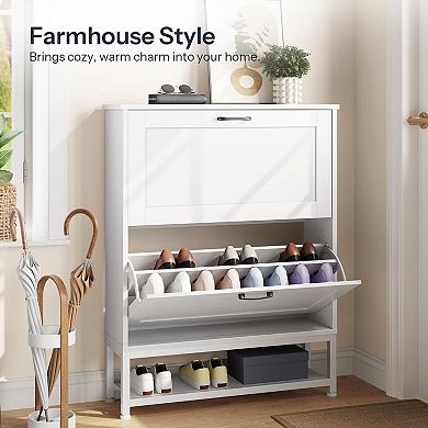 2 Compartment Shoe Storage Cabinet Tilt Out Organizer for Entryway Small Spaces