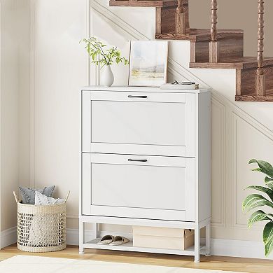 2 Compartment Shoe Storage Cabinet Tilt Out Organizer for Entryway Small Spaces