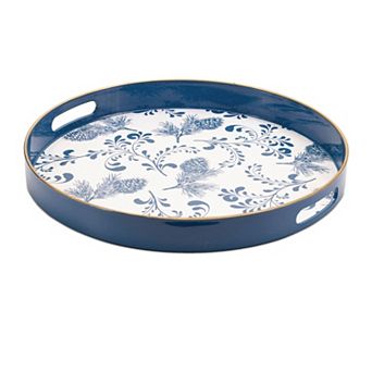 Round Pine Branch Serving Tray for Holiday Table Decor Snack and Drink Serving