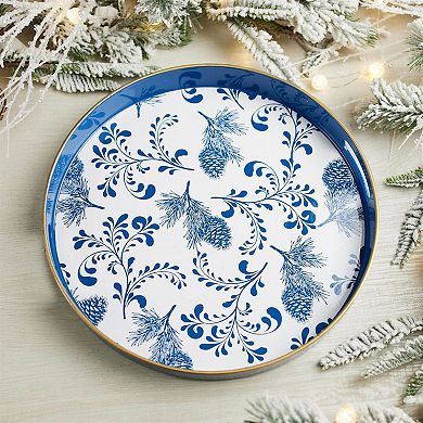 Round Pine Branch Serving Tray for Holiday Table Decor Snack and Drink Serving