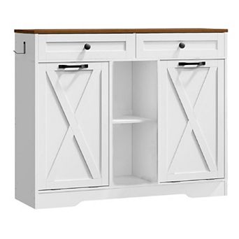 Laundry Hamper Cabinet with 2 Tilt Out Baskets, Drawers and Open Shelves, Bathroom Organizer