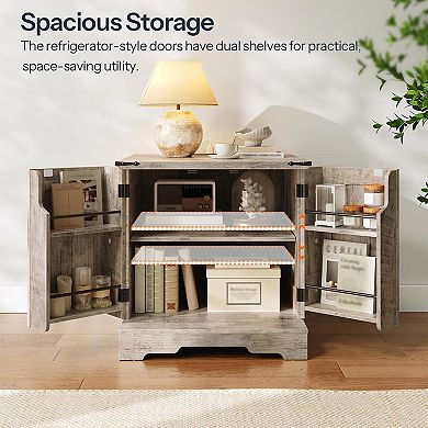 Compact Farmhouse Nightstand with Charging Station, Storage Cabinet, and Metal Hinges