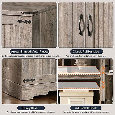 Compact Farmhouse Nightstand with Charging Station, Storage Cabinet, and Metal Hinges
