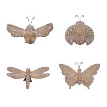 Set of 4 Insect Shelf Sitter Decor with Floral Etched Details for Tabletop Display