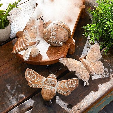 Set of 4 Insect Shelf Sitter Decor with Floral Etched Details for Tabletop Display