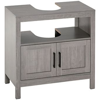 Bathroom Under Sink Cabinet with U-Shaped Cutout and Open Shelf Storage