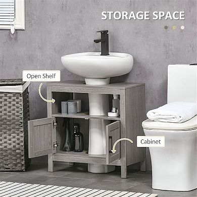 Bathroom Under Sink Cabinet with U-Shaped Cutout and Open Shelf Storage