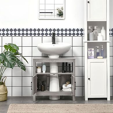 Bathroom Under Sink Cabinet with U-Shaped Cutout and Open Shelf Storage