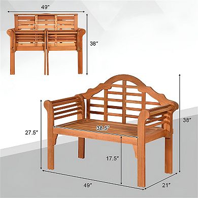 Outdoor Eucalyptus Bench with Backrest and Armrests