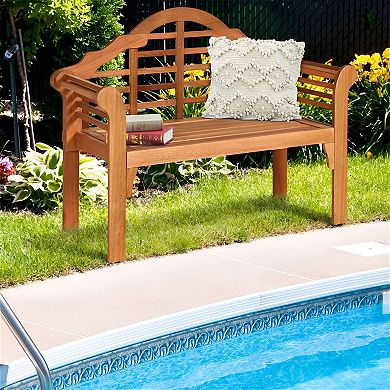 Outdoor Eucalyptus Bench with Backrest and Armrests