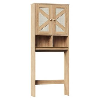 Over-Toilet Bathroom Cabinet with Adjustable Shelves and Rattan-Style Finish