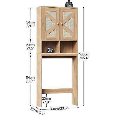 Over-Toilet Bathroom Cabinet with Adjustable Shelves and Rattan-Style Finish