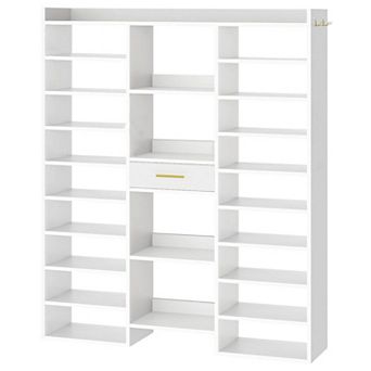 10 tier Shoe Storage Cabinet Tall Shoe Rack with Drawer Top Shelf Hooks for Entryway Closet