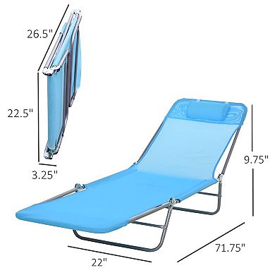 Outdoor Mesh Pool Lounger with 6 Position Recline and Cushioned Head Pillow