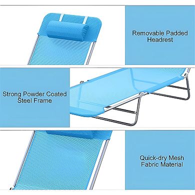 Outdoor Mesh Pool Lounger with 6 Position Recline and Cushioned Head Pillow
