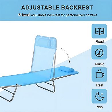 Outdoor Mesh Pool Lounger with 6 Position Recline and Cushioned Head Pillow