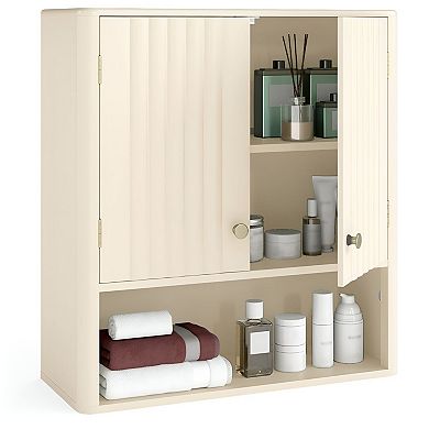 Over Toilet Bathroom Cabinet Wall Mounted with Doors Open Shelf Adjustable Shelf