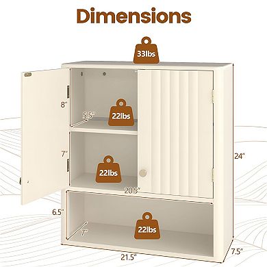 Over Toilet Bathroom Cabinet Wall Mounted with Doors Open Shelf Adjustable Shelf