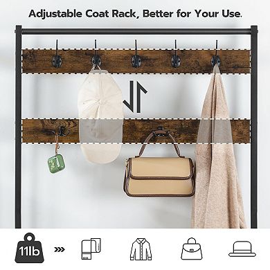 Entryway Hall Tree with Multiple Hooks and Mesh Shelves for Shoes and Coats