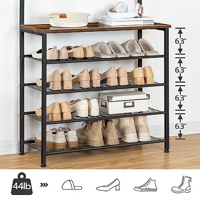 Entryway Hall Tree with Multiple Hooks and Mesh Shelves for Shoes and Coats