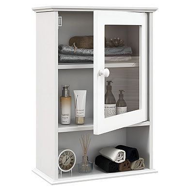 Wall Cabinet with Glass Door Bathroom Storage Organizer with Open Shelf