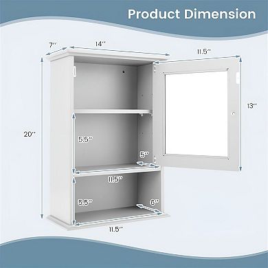 Wall Cabinet with Glass Door Bathroom Storage Organizer with Open Shelf