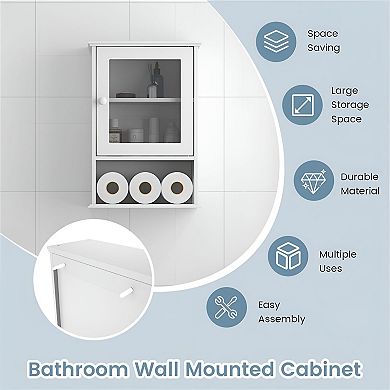 Wall Cabinet with Glass Door Bathroom Storage Organizer with Open Shelf