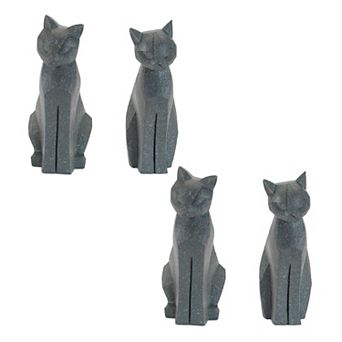4 pc Sitting Cat Figurine Tabletop Decor with Distressed Speckled Finish for Mantel, Console